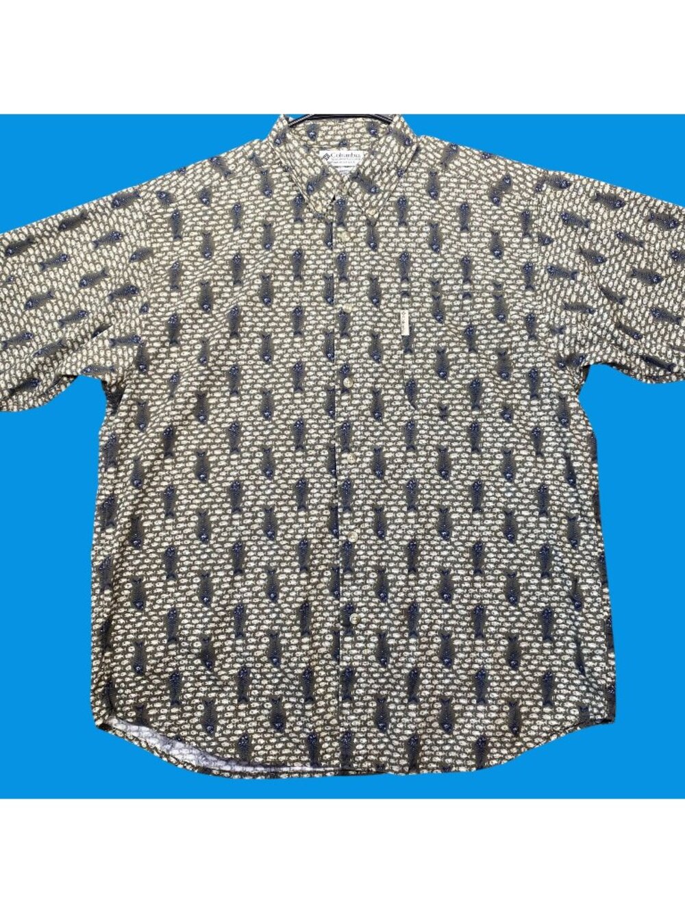 Columbia Mens Fish Print Button-Up Short Sleeve Summer Casual Shirt Size Large